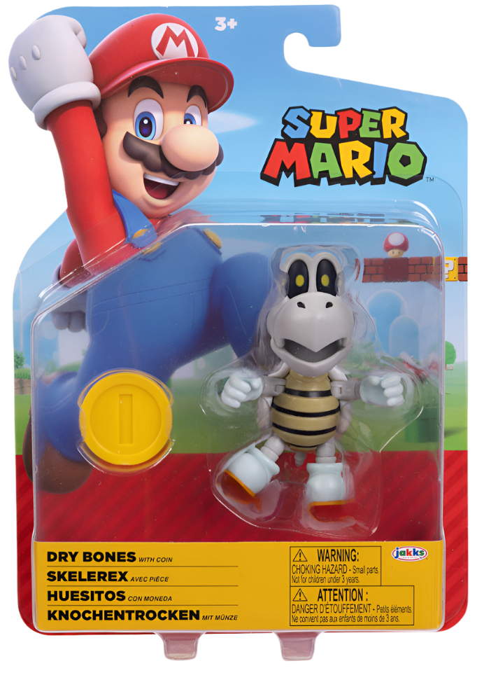 Super Mario 4" Action Figure Dry Bones with Coin