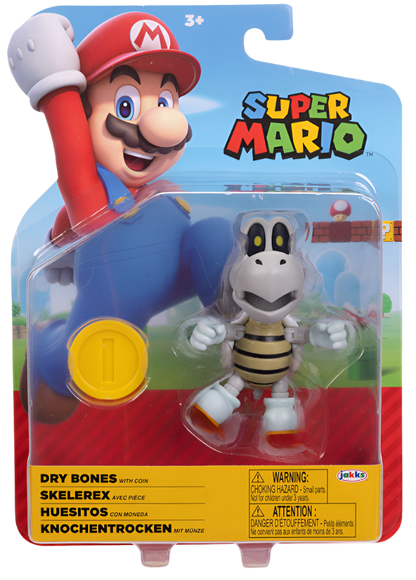 Super Mario 4" Action Figure Dry Bones with Coin