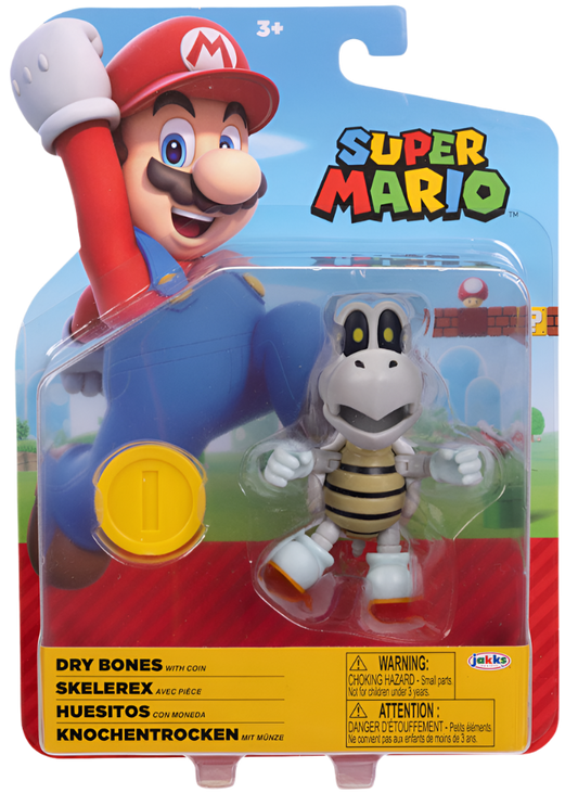 Super Mario 4" Action Figure Dry Bones with Coin