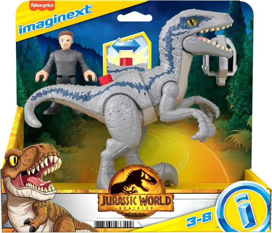 Imaginext Jurassic World Dominion Dinosaur Toy Set with Blue and Owen Grady