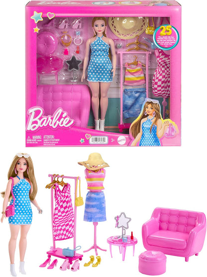 Barbie Doll and Fashion Set, Barbie Clothes with Closet Accessories (HPL78)