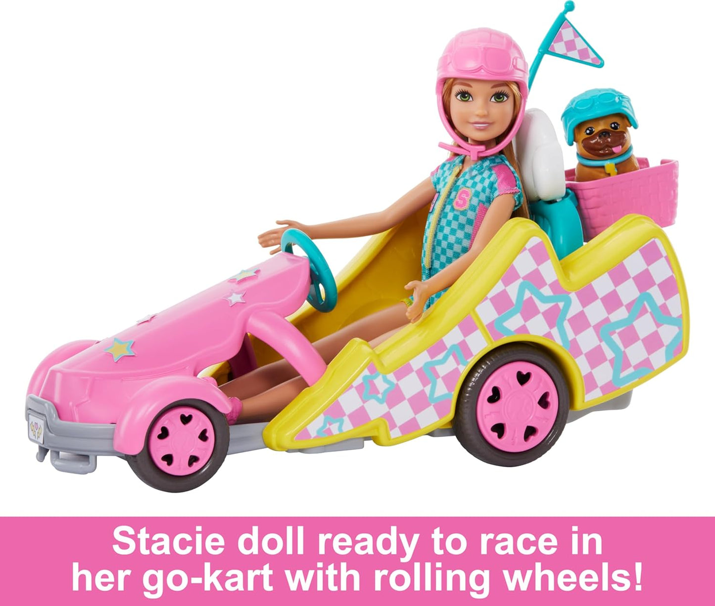 Barbie Stacie Doll with Go-Kart Car with Rolling Wheels (HRM08)