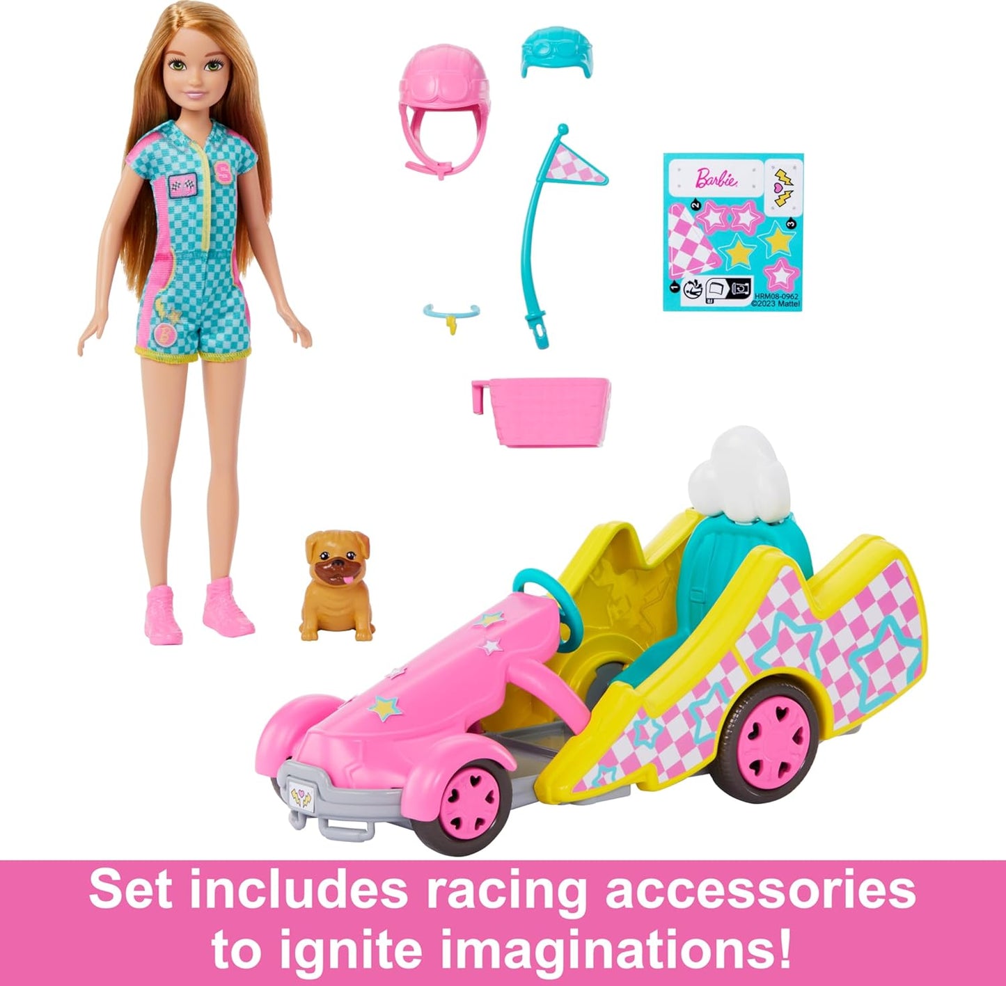 Barbie Stacie Doll with Go-Kart Car with Rolling Wheels (HRM08)