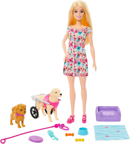 Barbie Doll with 2 Toy Dogs & Pet Accessories (HTK37)