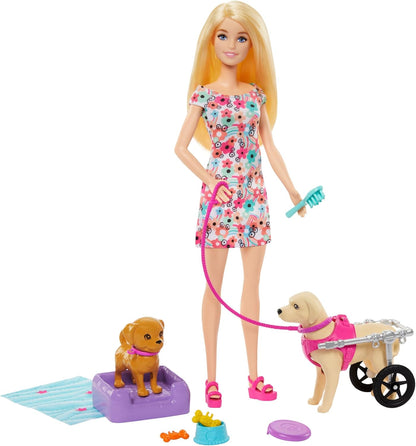 Barbie Doll with 2 Toy Dogs & Pet Accessories (HTK37)