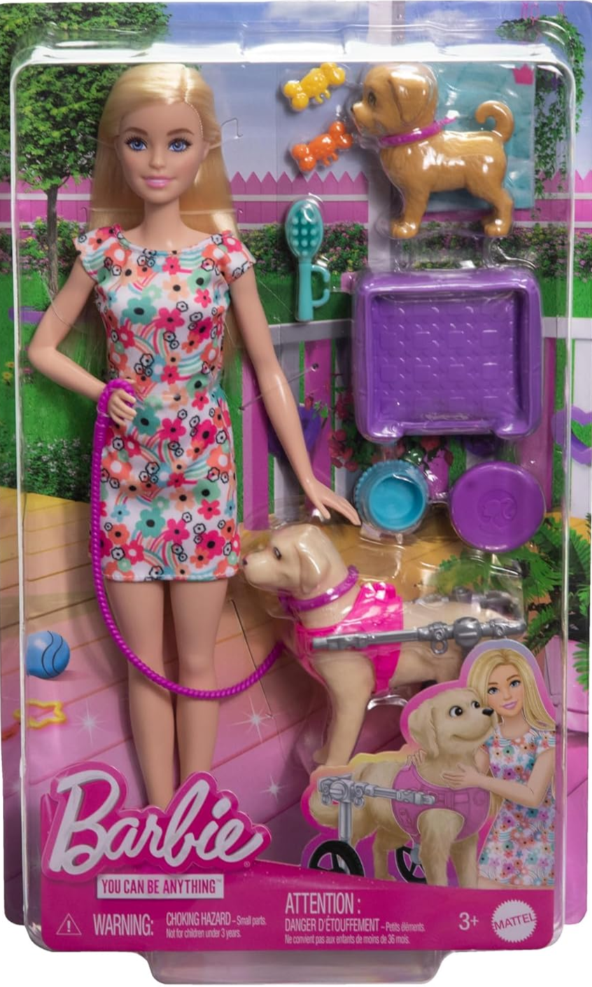 Barbie Doll with 2 Toy Dogs & Pet Accessories (HTK37)