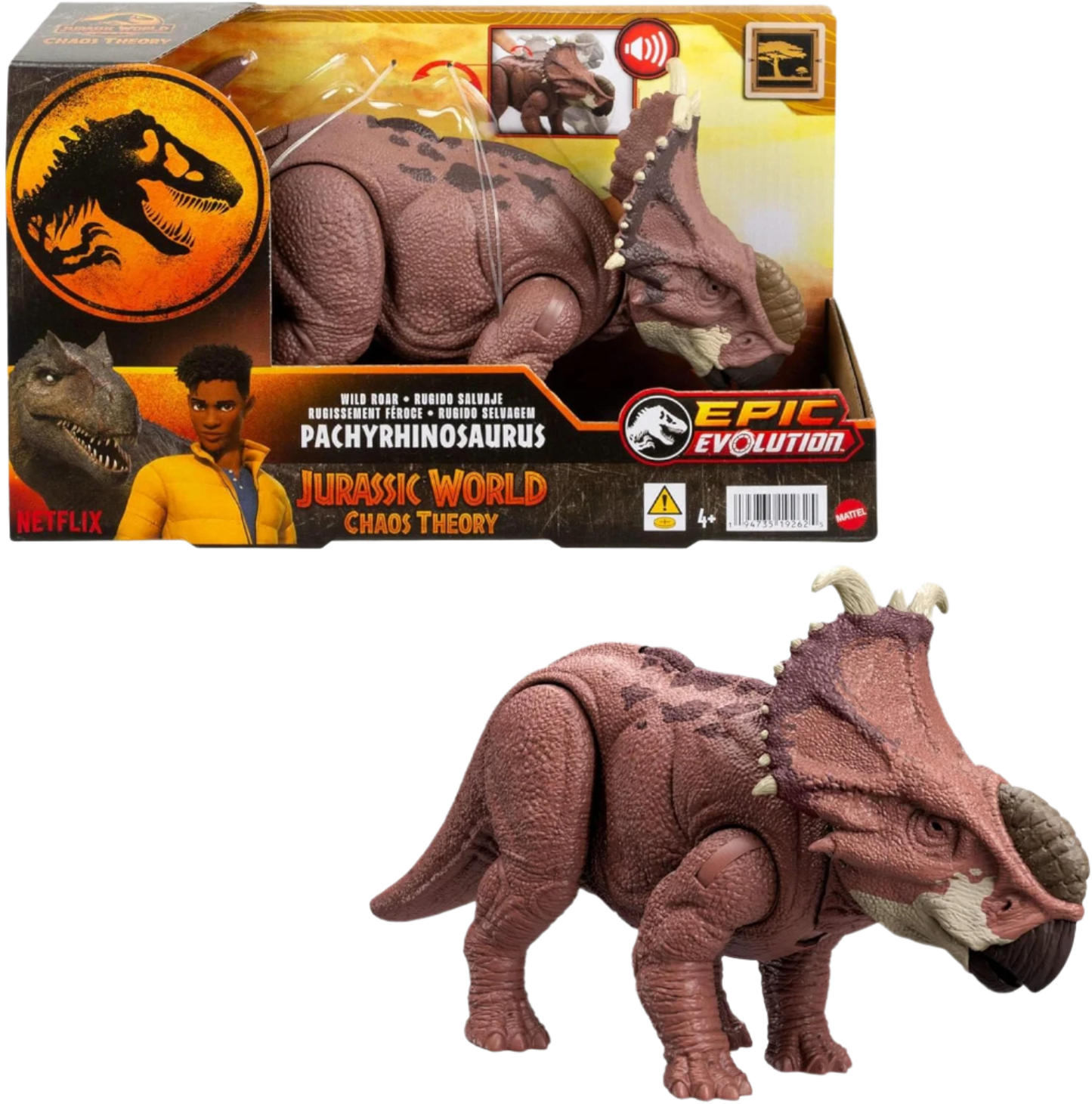 Mattel Jurassic World Chaos Theory Netflix - Wild Roar Pachyrhinosaurus Dinosaur