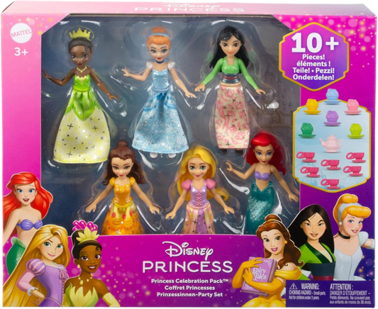 Disney Princess Celebration Pack - 6 Posable Small Dolls with Sparkling Clothing (JCR91)