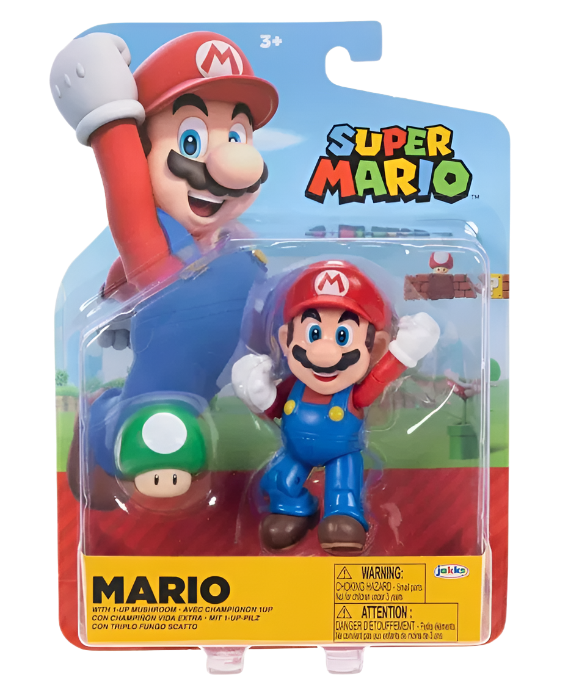 Super Mario 4" Action Figure Mario with 1-Up Mushroom