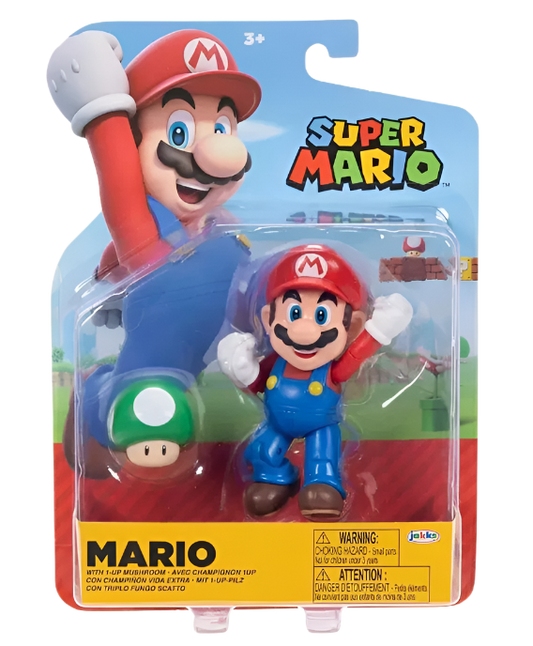 Super Mario 4" Action Figure Mario with 1-Up Mushroom