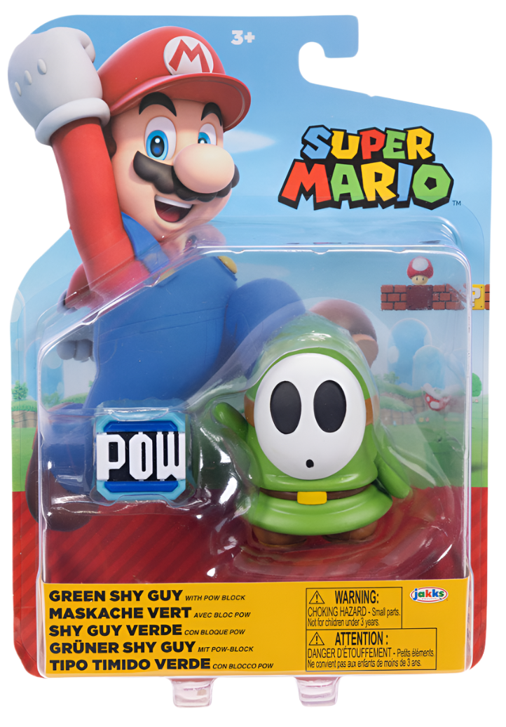 Super Mario 4" Action Figure Green Shy Guy with POW Block