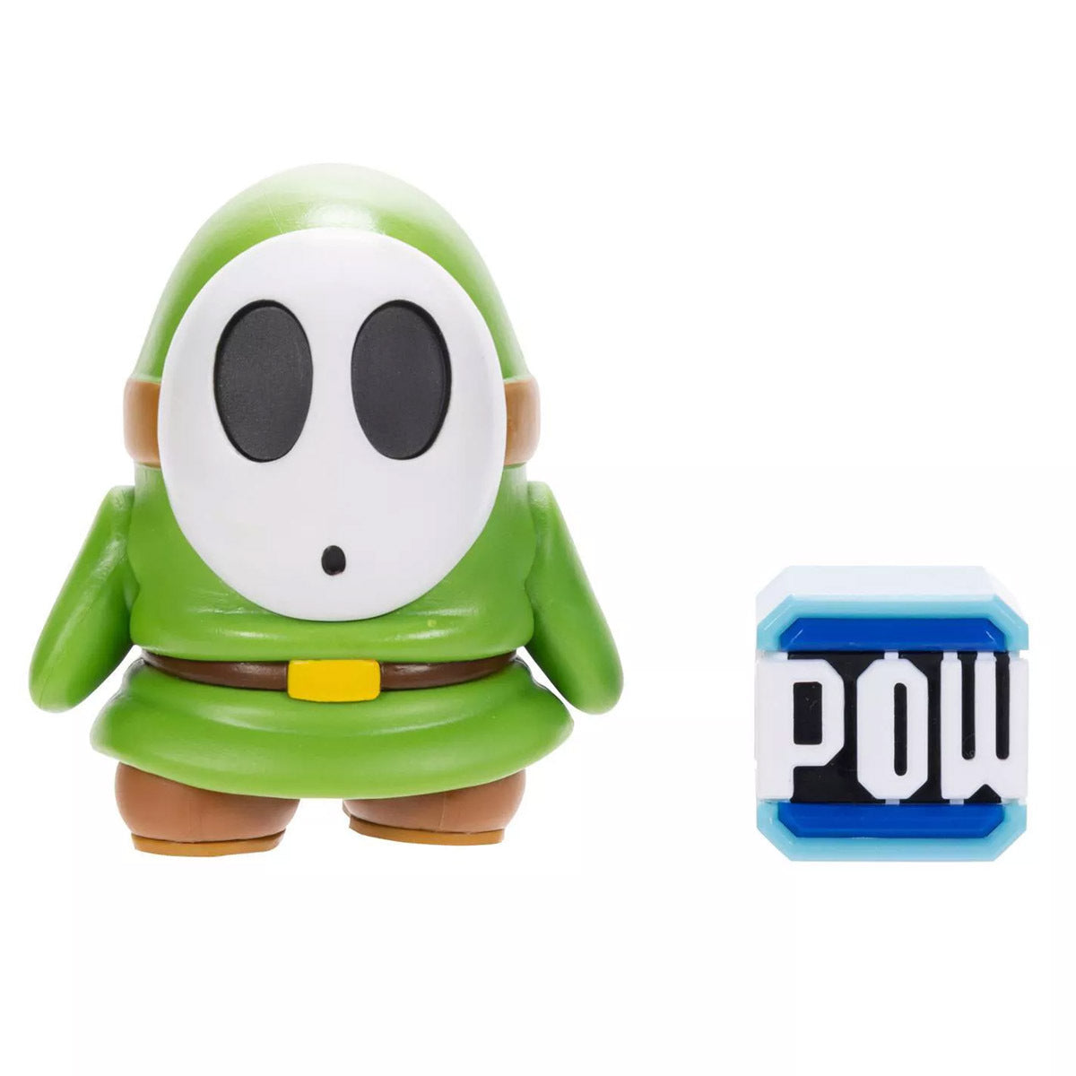 Super Mario 4" Action Figure Green Shy Guy with POW Block