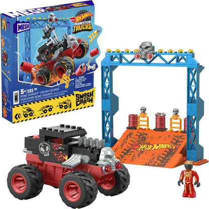 MEGA Hot Wheels Monster Trucks Building Toy, Smash & Crash Bone Shaker Crush Course